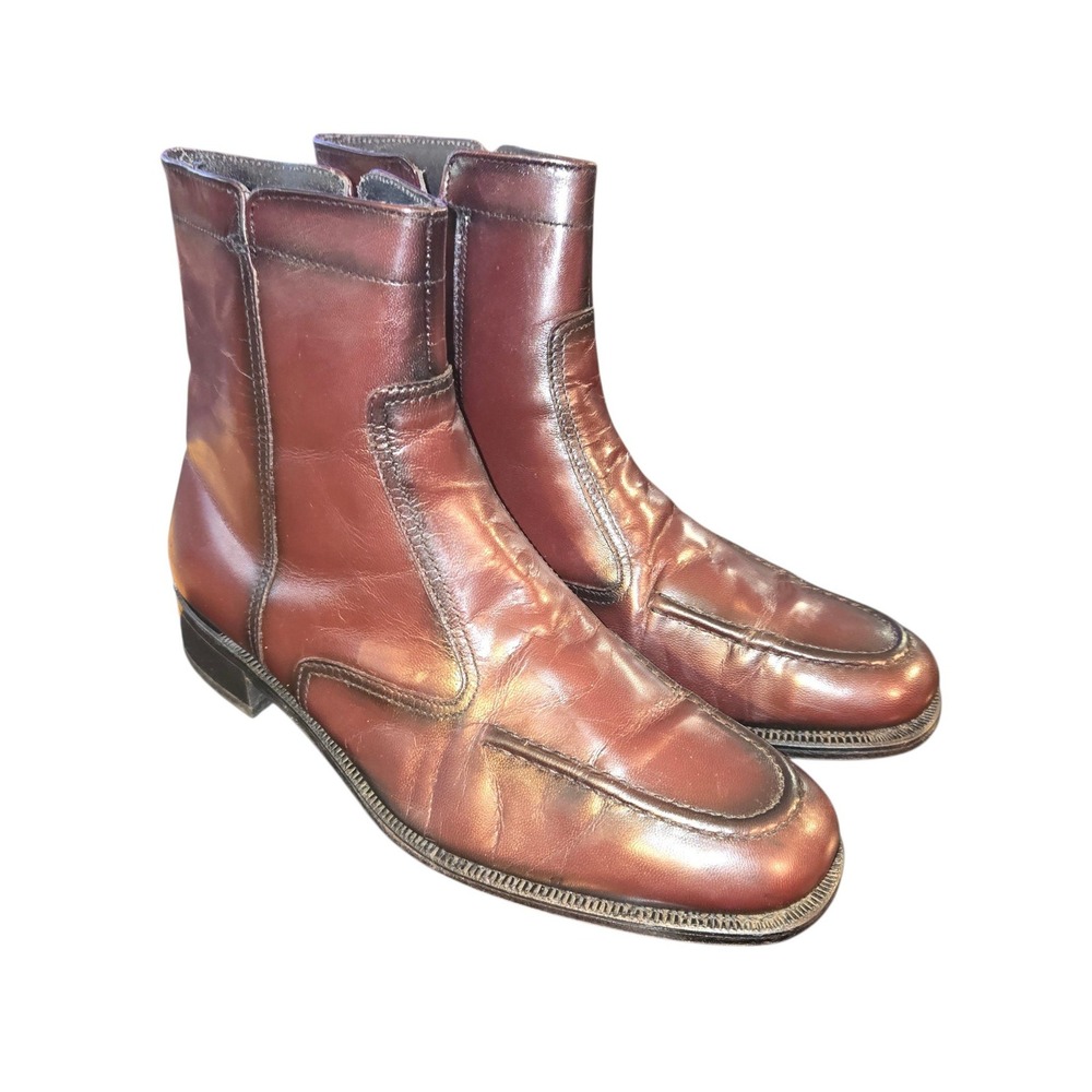 Florsheim Essex Moc Toe Zipper Boots Mens 9.5 D Dark Cherry Leather 17074-18
